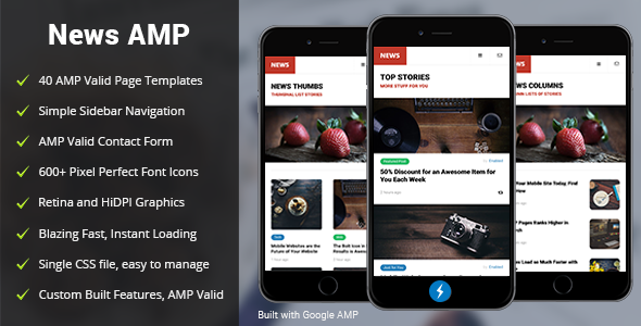 دانلود قالب سایت AMP News Mobile - قالب HTML موبایل