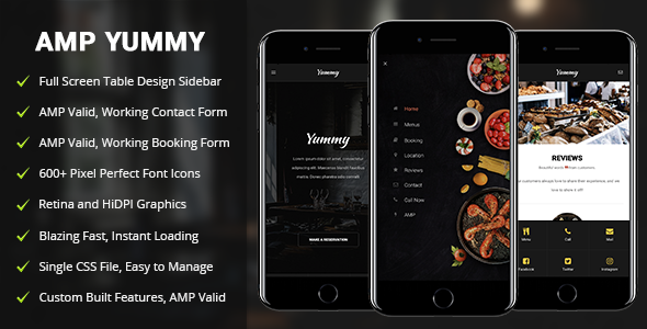 دانلود قالب سایت AMP Yummy - قالب HTML موبایل