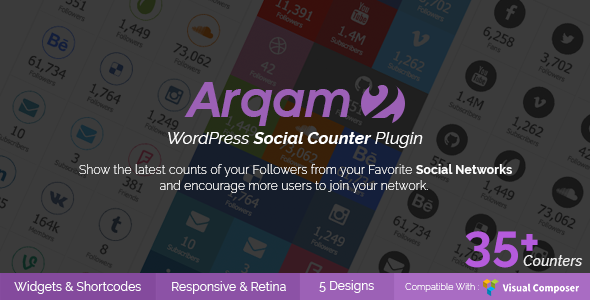 دانلود افزونه وردپرس Arqam - افزونه شمارش گر شبکه های اجتماعی وردپرس | پلاگین Social Counter