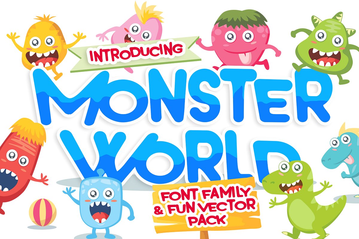 دانلود فونت و وکتور Monster World font & Fun Vector Pack