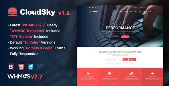 دانلود قالب چند منظوره هاستینگ و فروش دامنه CloudSky