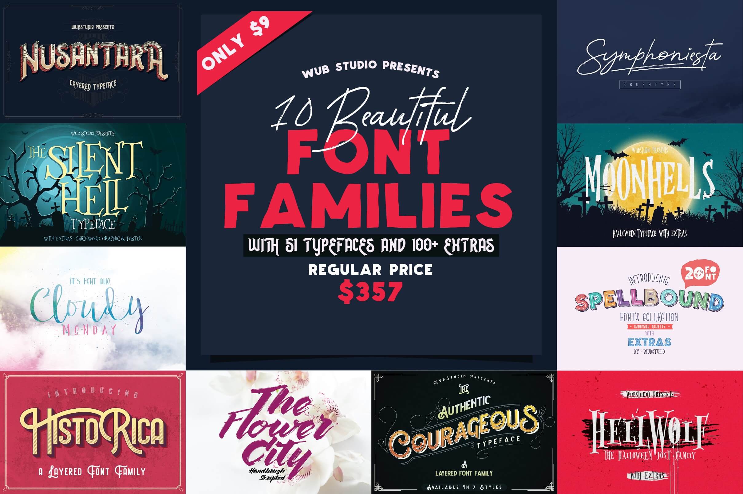 دانلود مجموعه فونت Wub Studio Font Bundle - دارای 150 فونت + Extras