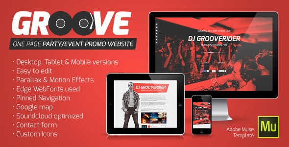 دانلود قالب میوز Groove - قالب تک صفحه ای و حرفه ای Adobe Muse
