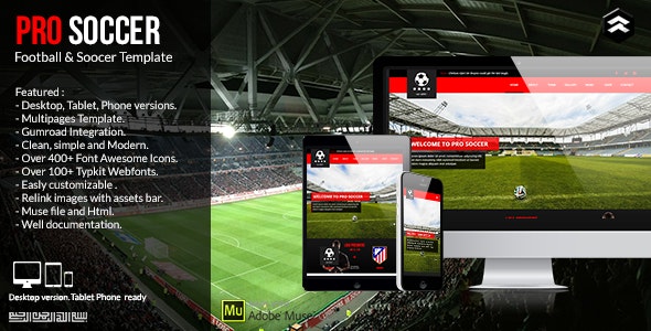 دانلود قالب میوز Pro Soccer - قالب ورزشی و فوتبالی Adobe Muse