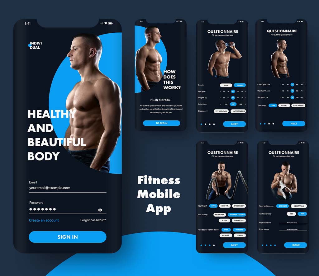 دانلود UI Kit اپلیکیشن موبایل Mobile Fitness App