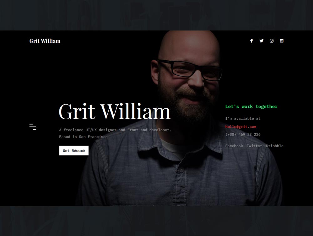 Grit Portfolio CV Resume HTML Template 1