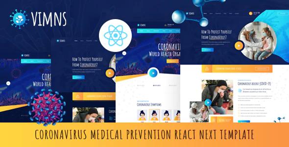 دانلود قالب سایت Vimns - قالب پزشکی و مراکز مقابله با کرونا ویروس React