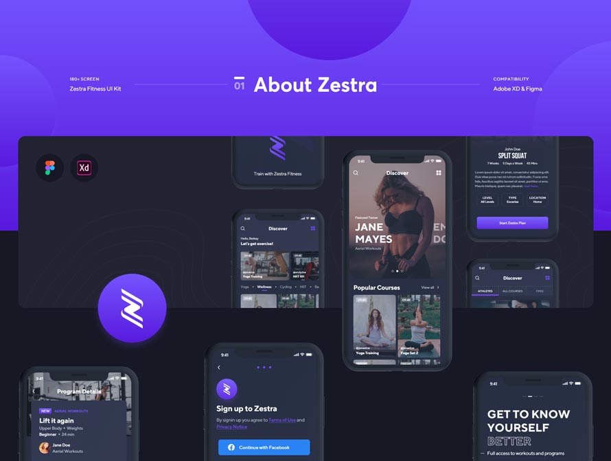 دانلود UI Kit اپلیکیشن موبایل تناسب اندام Zestra Fitness