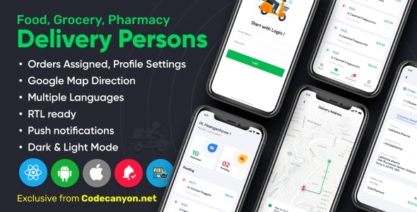 دانلود سورس اپلیکیشن iOS و اندروید Delivery Person - اپلیکیشن وردپرس و ووکامرس
