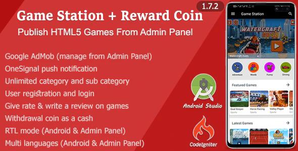دانلود سورس اپلیکیشن اندروید Game Station + سیستم Reward Coin