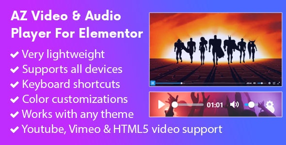 دانلود افزونه AZ Video and Audio Player Addon - افزودنی المنتور
