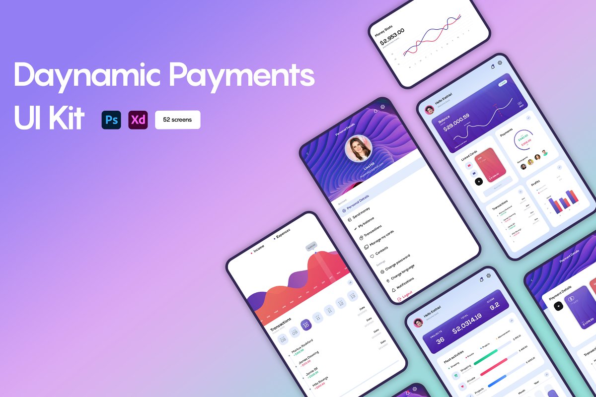 دانلود UI Kit لایه باز Dynamic Payments - نسخه PSD و XD