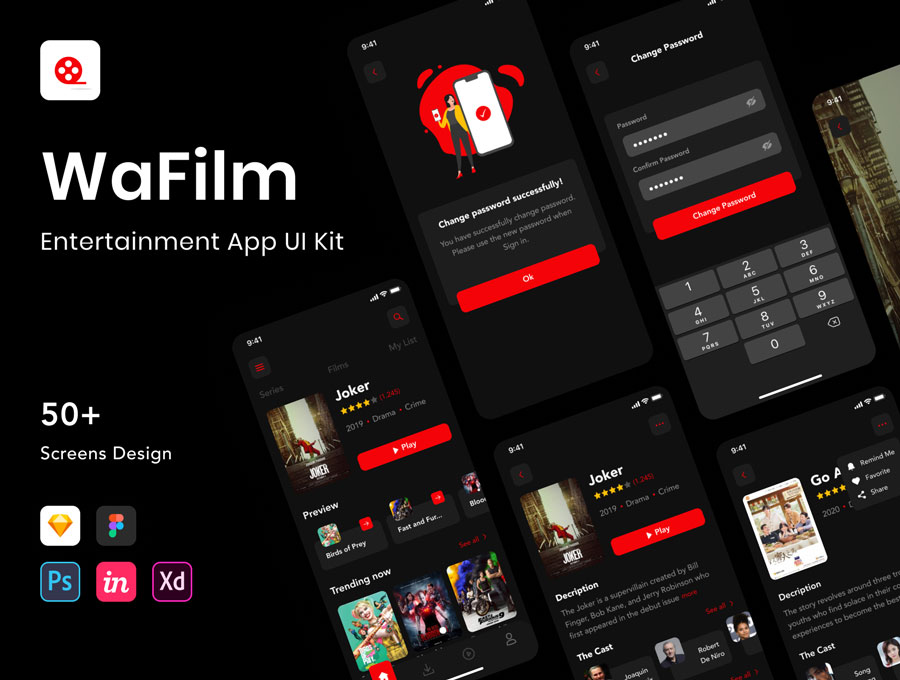 دانلود UI Kit اپلیکیشن موبایل فیلم و سریال WaFilm