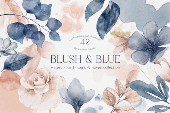 Blush-and-Blue-Leaves-Florals-Watercolor دانلود Blush and Blue Leaves Florals Watercolor