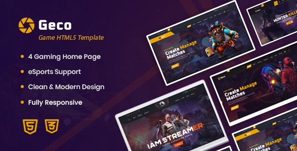 دانلود قالب سایت Geco - قالب گیمینگ و eSports حرفه ای HTML5