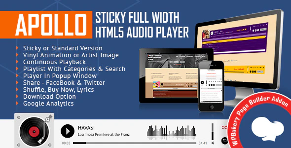 دانلود افزونه وردپرس Apollo - پلیر صوتی HTML5 برای صفحه ساز WPBakery