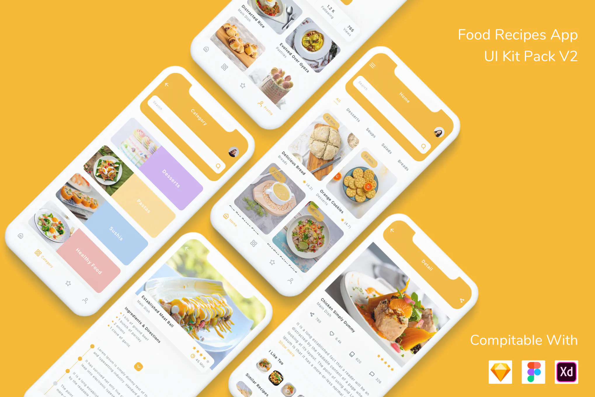 دانلود UI Kit و رابط کاربری لایه باز Food Recipes App