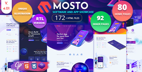 دانلود قالب سایت Mosto - قالب صفحه فرود معرفی اپلیکیشن و محصول HTML