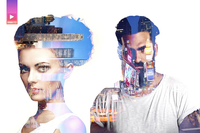 دانلود اکشن فتوشاپ Animated Parallax Double Exposure