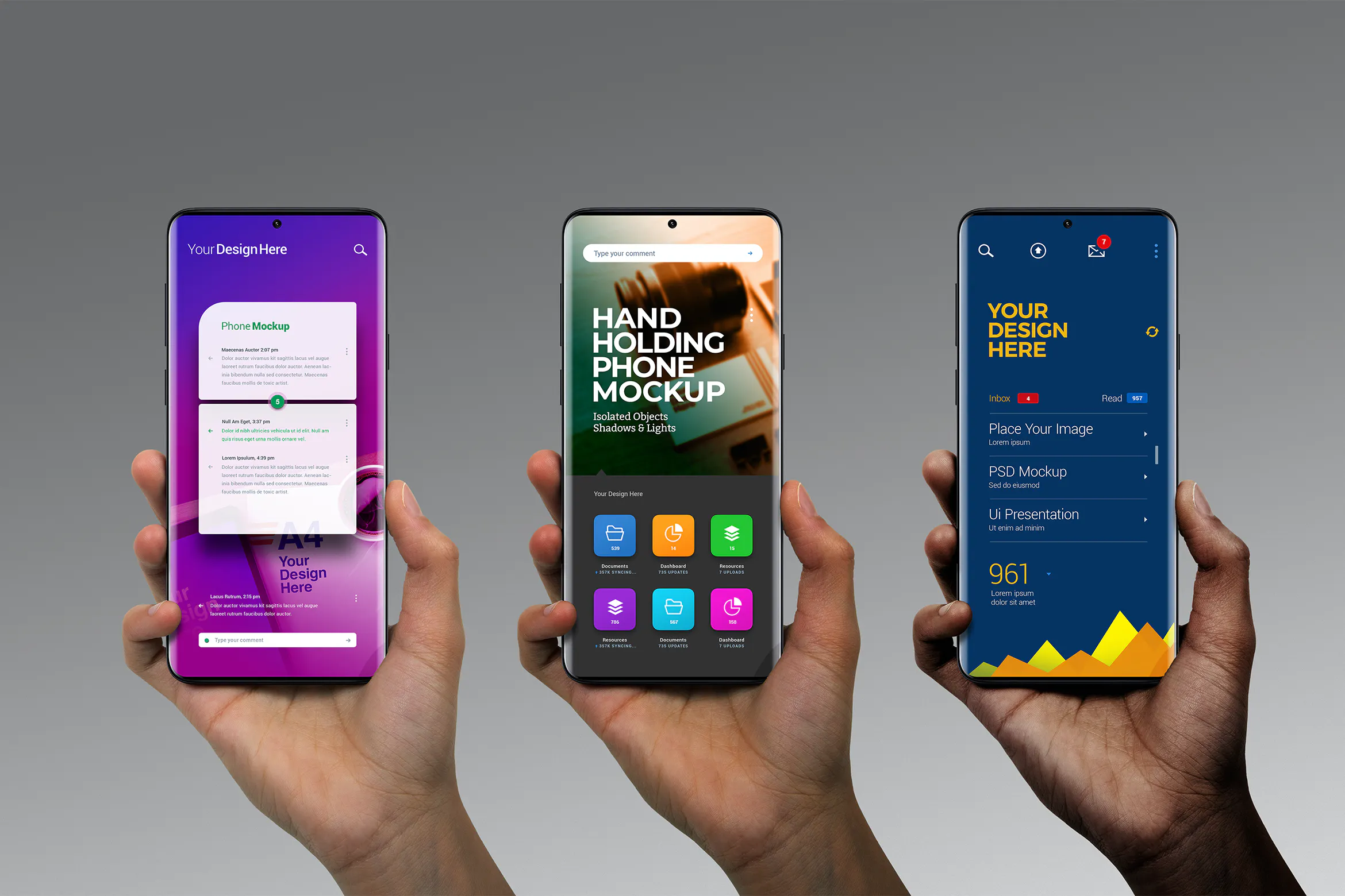 Hand Holding Phone Mockup Curved Edge Display Set