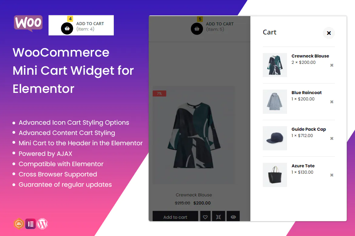 دانلود افزونه وردپرس WooCommerce Mini Cart Widget - افزودنی المنتور