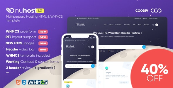 دانلود قالب سایت Nuhost - قالب هاستینگ چند منظوره HTML و WHMCS