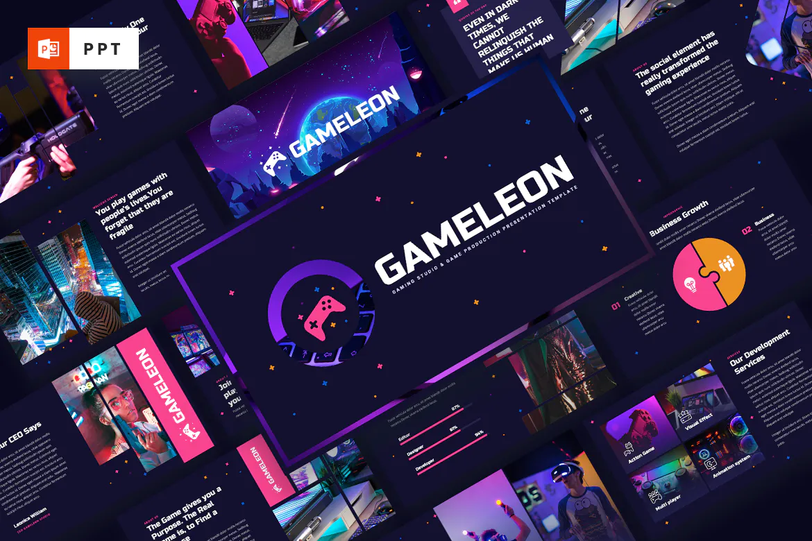 دانلود قالب پاورپوینت Gameleon - قالب ارائه گیمینگ پاورپوینت