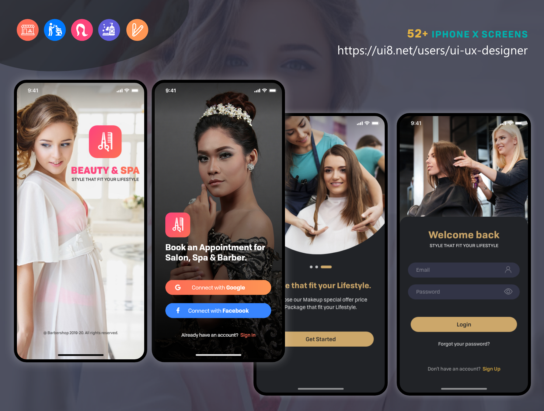 دانلود رابط کاربری Barber Haircut, Salon & Beauty UI KIT