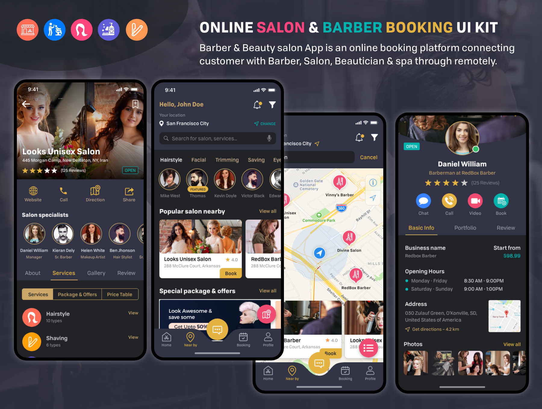 دانلود رابط کاربری Barber Haircut, Salon & Beauty UI KIT