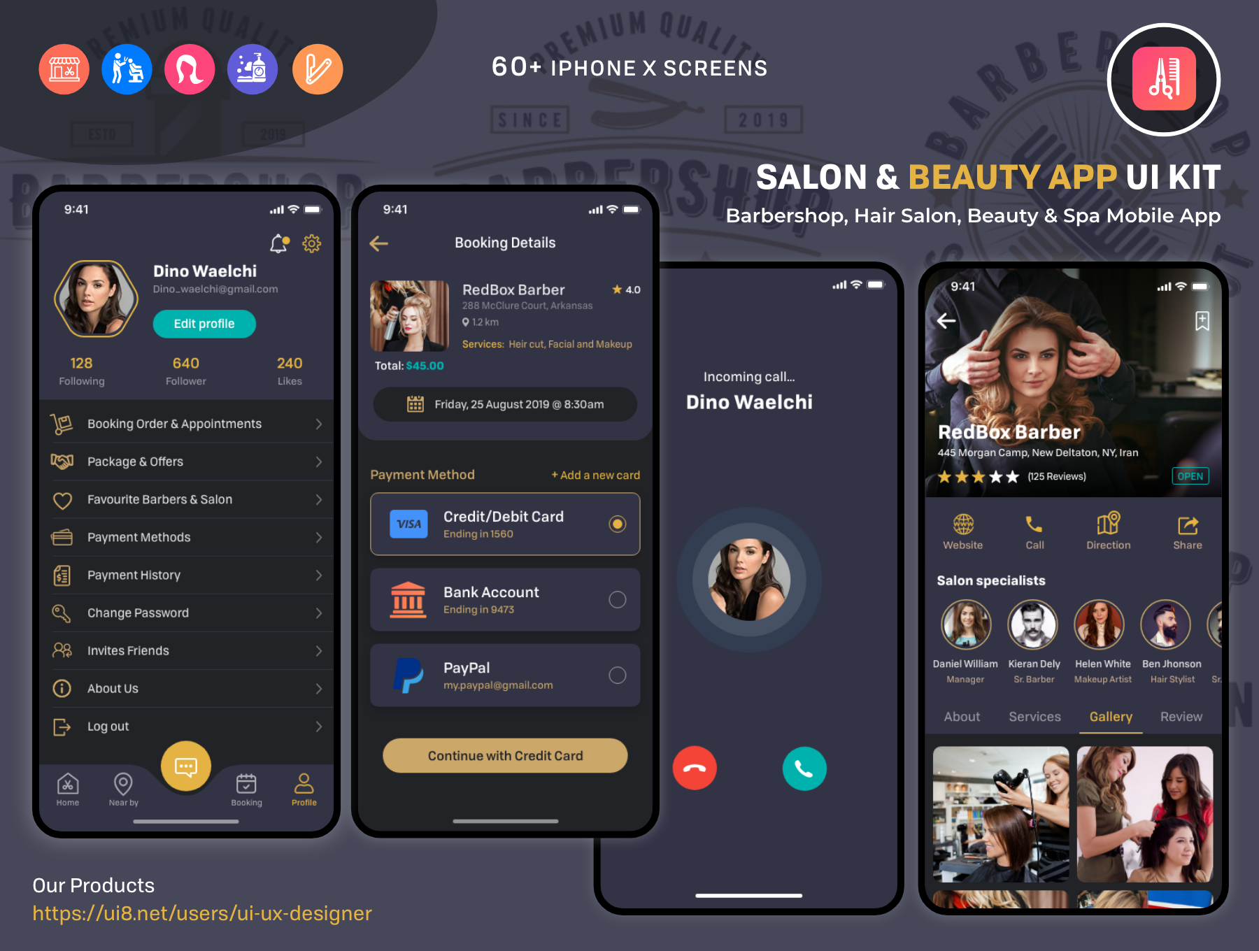 دانلود رابط کاربری Barber Haircut, Salon & Beauty UI KIT