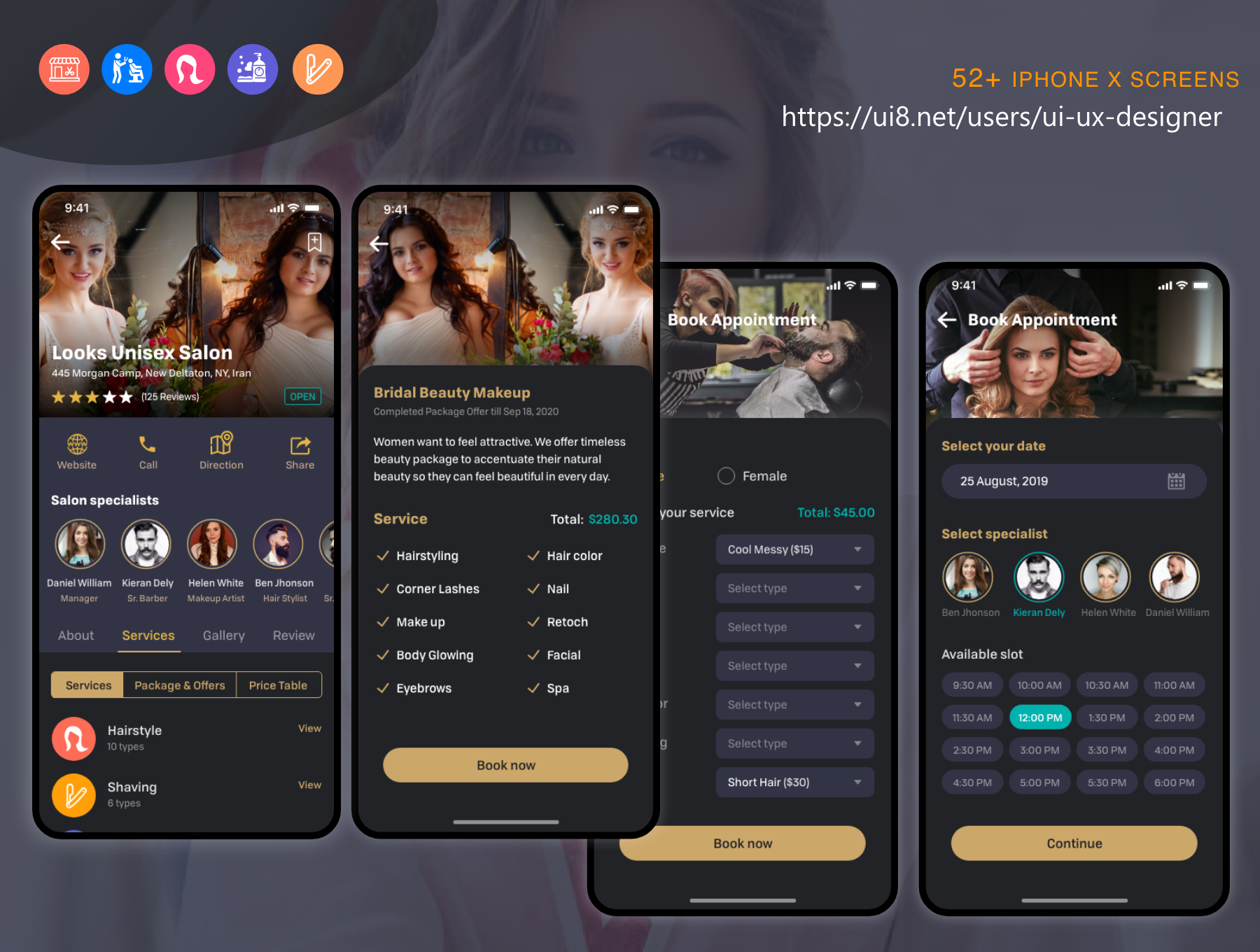 دانلود رابط کاربری Barber Haircut, Salon & Beauty UI KIT