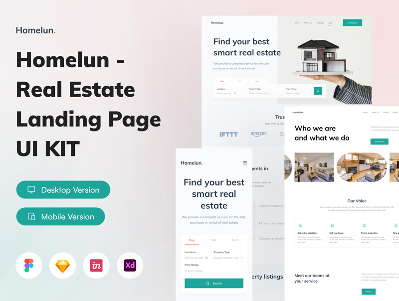 دانلود Homelun - Real Estate Landing Page UI KIT