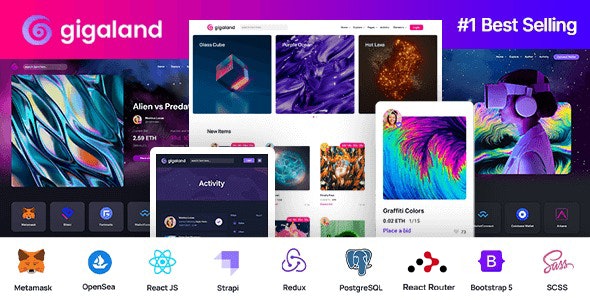 دانلود قالب سایت Gigaland - قالب مارکت NFT مدرن React Js