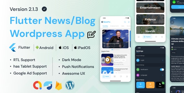 دانلود سورس کد فلاتر NewsPro - Blog/News/Article App For Wordpress