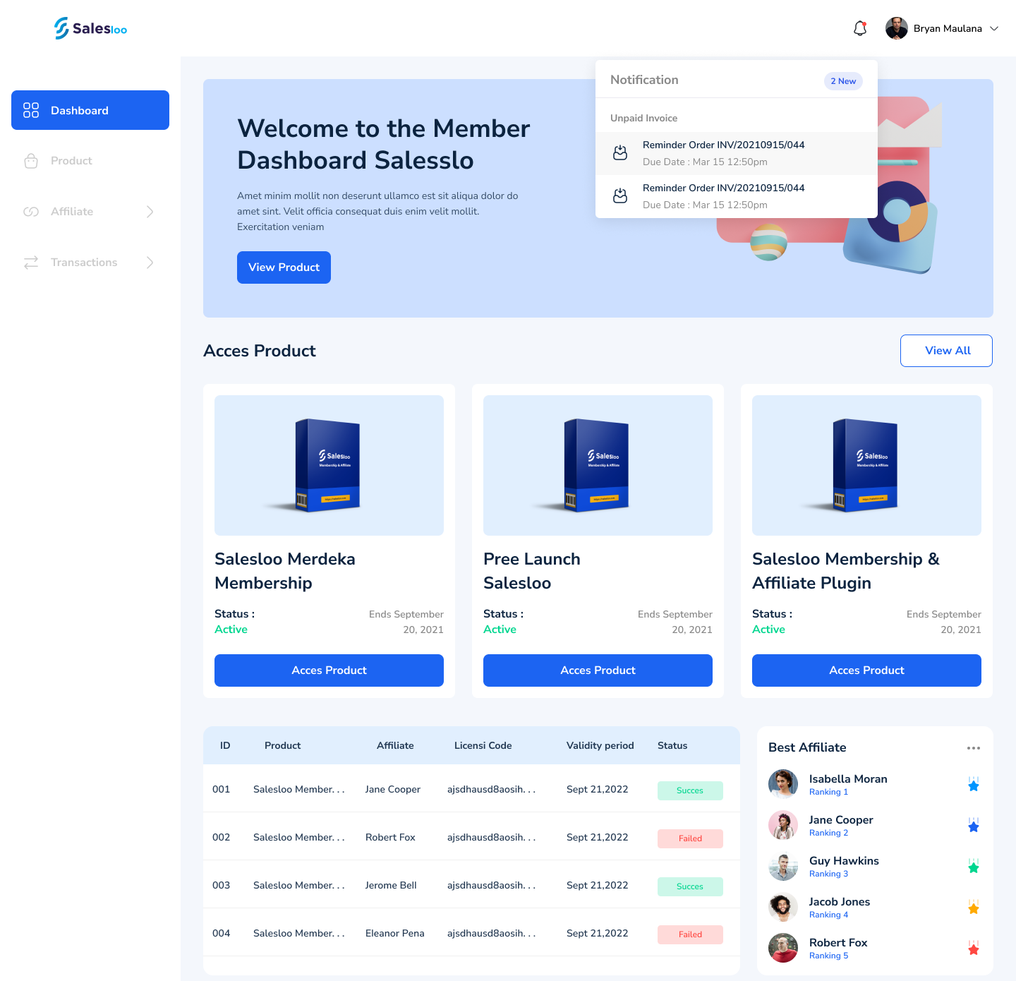 Salesloo افزونه وردپرس مدیریت کاربران و اشتراک ویژه Salesloo