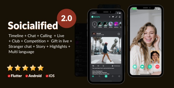 دانلود سورس اپلیکیشن فلاتر iOS و اندروید Socialified