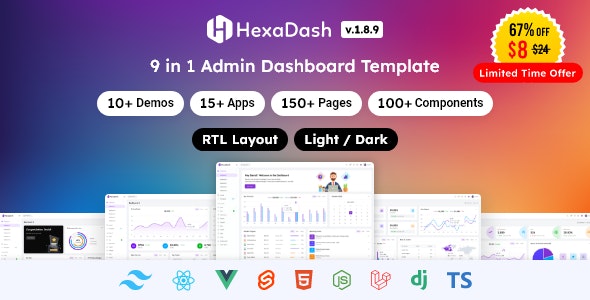 دانلود قالب مدیریت و داشبورد چند منظوره HexaDash