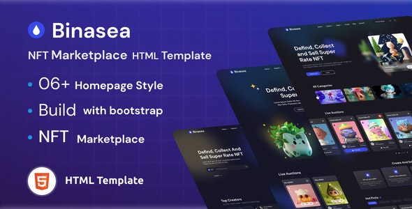 دانلود قالب HTML مارکت پلیس NFT مدرن Binasea