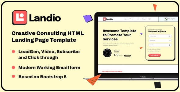 دانلود قالب HTML استارت آپ خلاقانه Landio