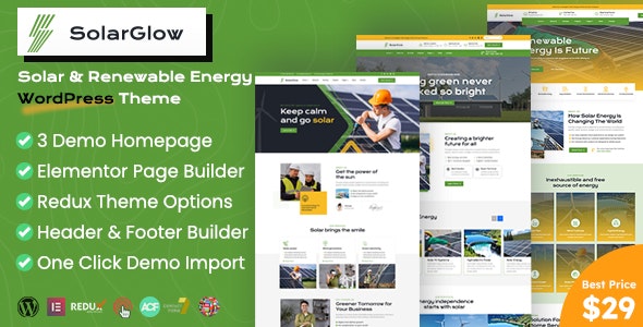 دانلود قالب خدمات پنل خورشیدی وردپرس Solarglow