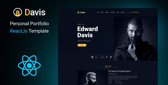 دانلود قالب ReactJs نمونه کار خلاقانه Davis
