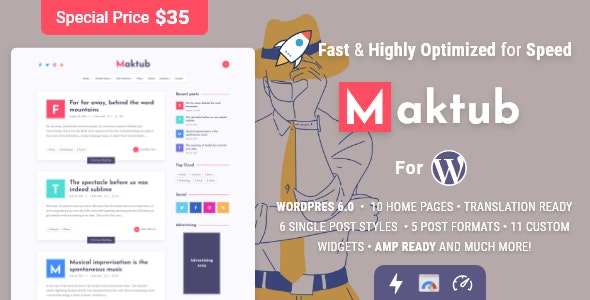 دانلود قالب مینیمال وبلاگ وردپرس Maktub