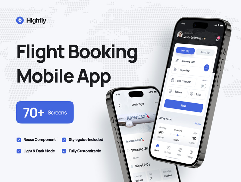 رابط کاربری اپلیکیشن رزرو بلیط هواپیما Highfly