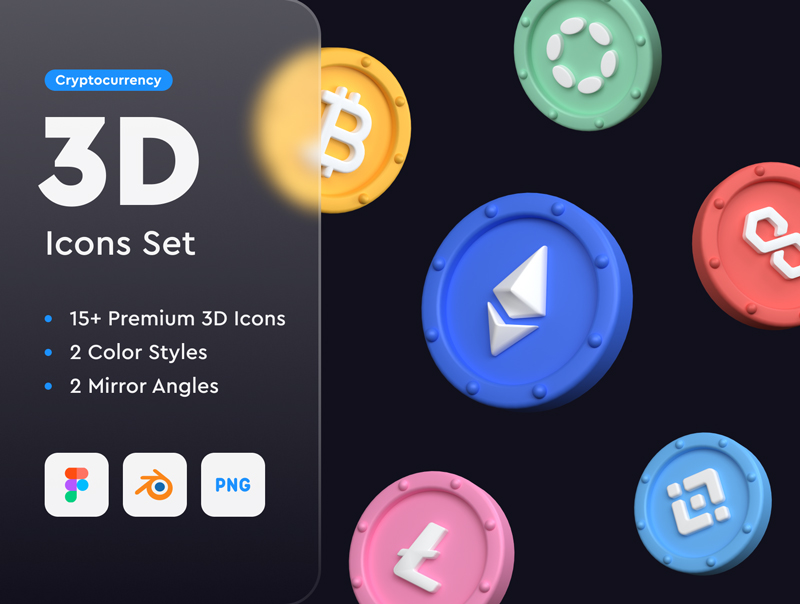 دانلود مجموعه آیکون های Cryptocurrency 3D Icons Set