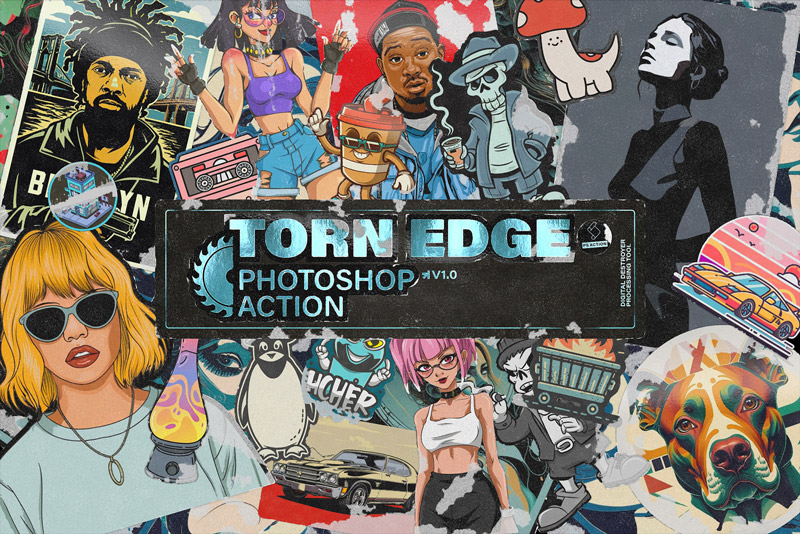 دانلود اکشن فتوشاپ Torn Edge Sticker Poster Photoshop Action