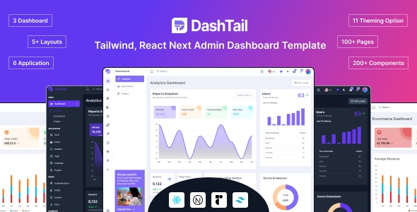 دانلود قالب مدیریت Tailwindو ری اکت DashTail