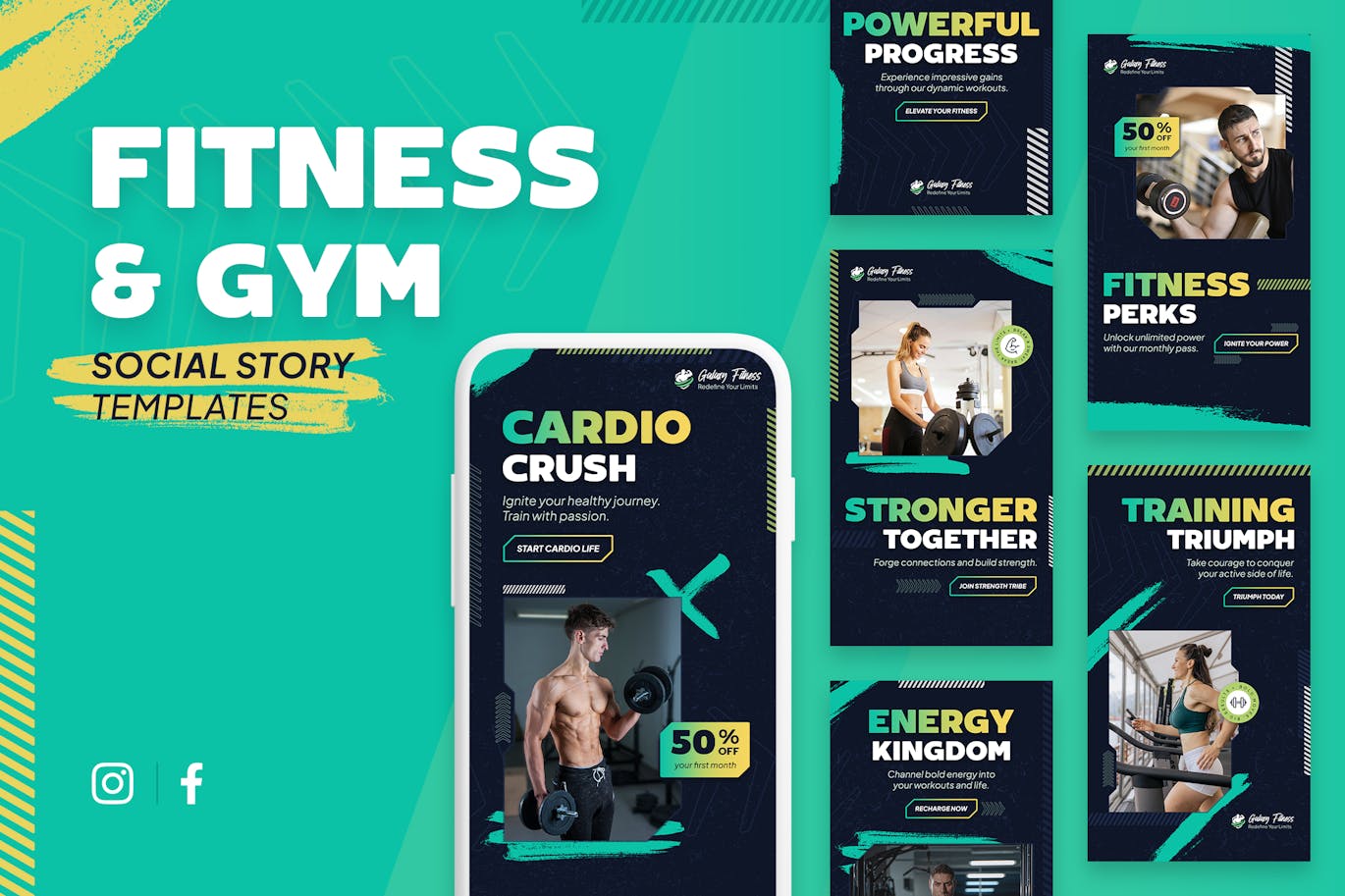 Gym and Fitness Story Templates دانلود قالب های آماده پست اینستاگرام Gym and Fitness