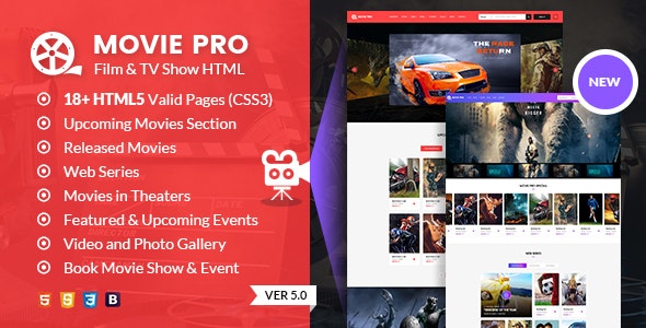 دانلود قالب سایت HTML خانه سینما Movie Pro