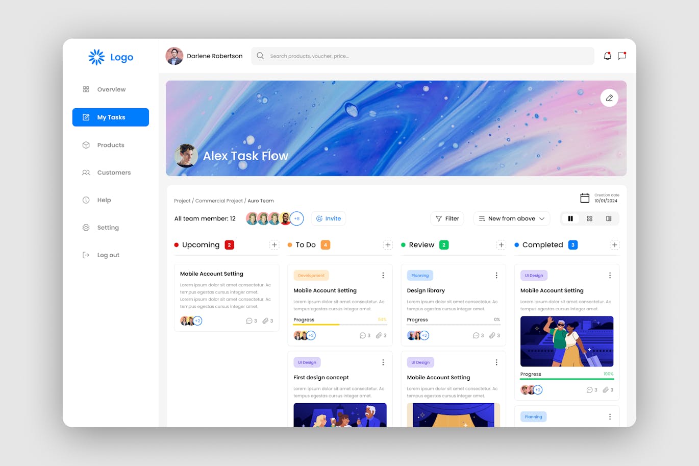 دانلود رابط کاربری Task Manager Dashboard UI Kit