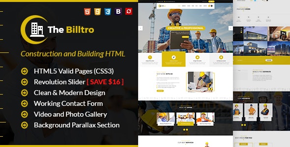 دانلود قالب HTML سایت ساخت و ساز The Billtro